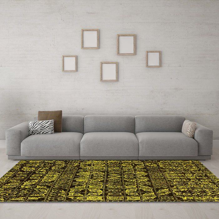 Machine Washable Abstract Yellow Modern Rug in a Living Room, wshabs4490yw