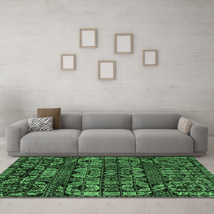 Machine Washable Abstract Emerald Green Modern Area Rugs in a Living Room,, wshabs4490emgrn