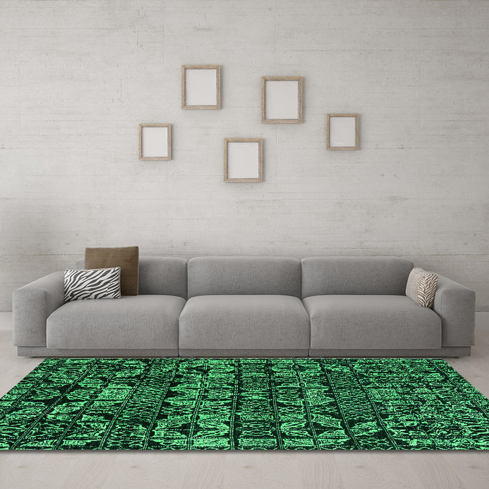 Machine Washable Abstract Green Modern Area Rugs in a Living Room,, wshabs4490grn