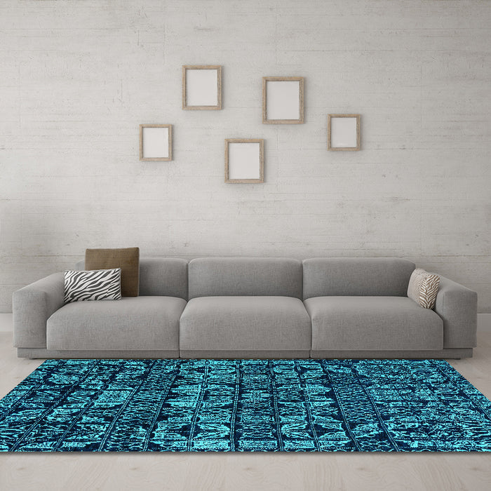 Machine Washable Abstract Turquoise Modern Area Rugs in a Living Room,, wshabs4490turq