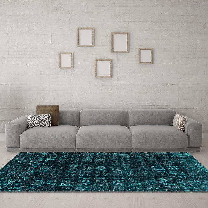 Machine Washable Abstract Turquoise Modern Area Rugs in a Living Room,, wshabs4491turq