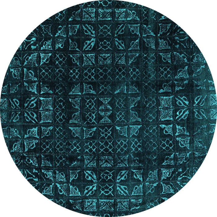 Round Abstract Turquoise Modern Rug, abs4491turq