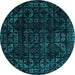 Round Abstract Turquoise Modern Rug, abs4491turq