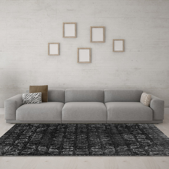 Machine Washable Abstract Gray Modern Rug in a Living Room,, wshabs4491gry