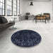 Round Machine Washable Abstract Night Blue Rug in a Office, wshabs4491