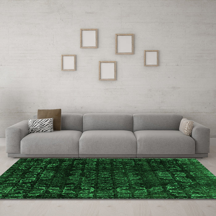 Machine Washable Abstract Green Modern Area Rugs in a Living Room,, wshabs4491grn