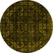 Round Machine Washable Abstract Yellow Modern Rug, wshabs4491yw