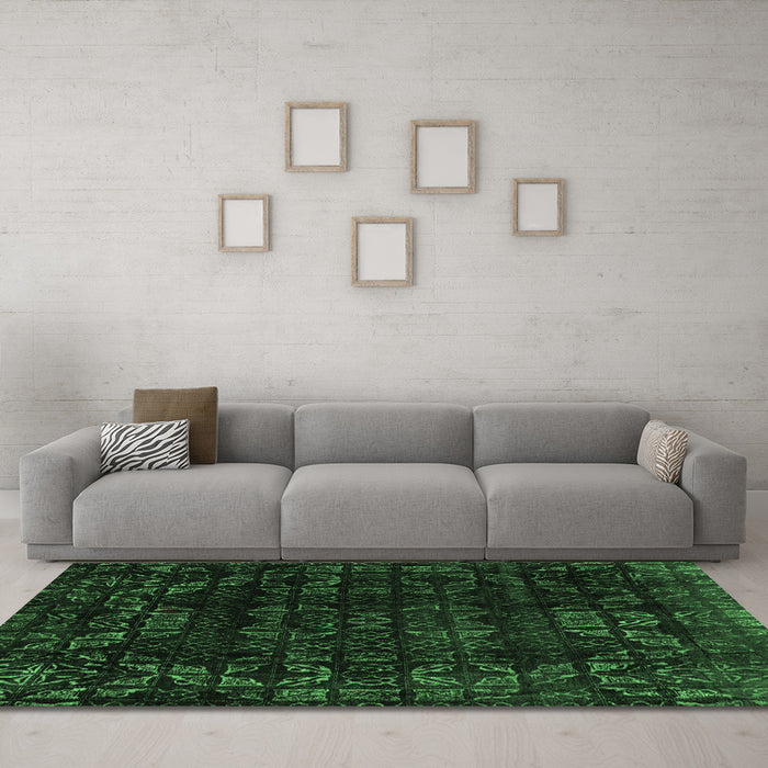 Machine Washable Abstract Emerald Green Modern Area Rugs in a Living Room,, wshabs4491emgrn