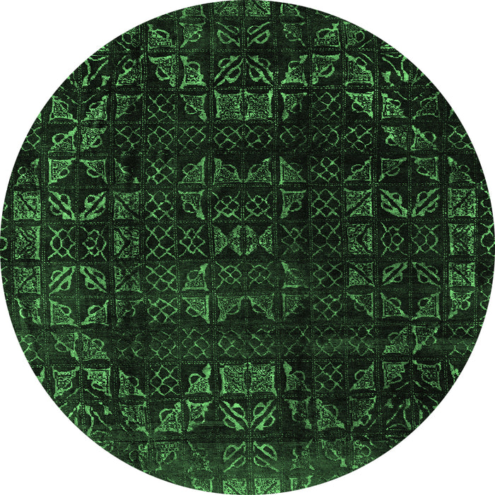 Round Abstract Emerald Green Modern Rug, abs4491emgrn