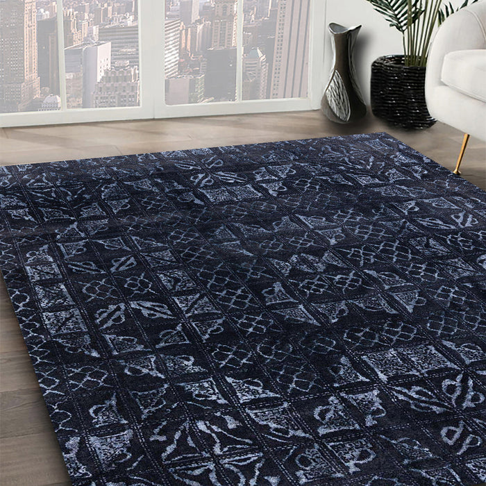 Abstract Blue Modern Rug in Family Room, abs4491