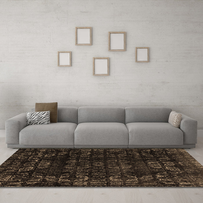 Machine Washable Abstract Brown Modern Rug in a Living Room,, wshabs4491brn