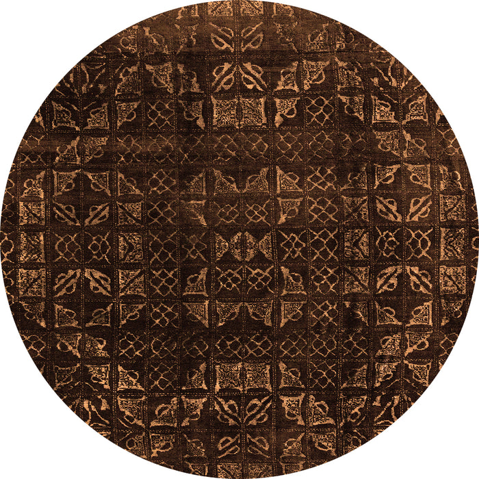 Round Machine Washable Abstract Orange Modern Area Rugs, wshabs4491org