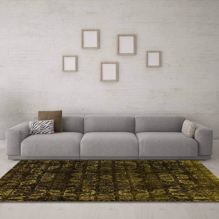Machine Washable Abstract Yellow Modern Rug in a Living Room, wshabs4491yw