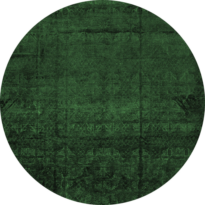 Round Machine Washable Abstract Emerald Green Modern Area Rugs, wshabs4492emgrn