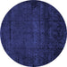 Round Machine Washable Abstract Blue Modern Rug, wshabs4492blu