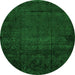 Round Machine Washable Abstract Green Modern Area Rugs, wshabs4492grn