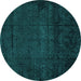 Round Abstract Turquoise Modern Rug, abs4492turq