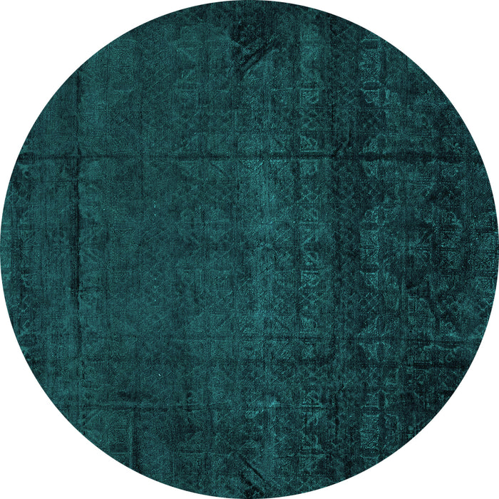 Round Machine Washable Abstract Turquoise Modern Area Rugs, wshabs4492turq