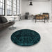 Round Machine Washable Abstract Medium Teal Green Rug in a Office, wshabs4493