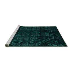 Sideview of Machine Washable Abstract Turquoise Modern Area Rugs, wshabs4493turq