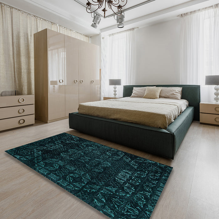 Machine Washable Abstract Medium Teal Green Rug in a Bedroom, wshabs4493