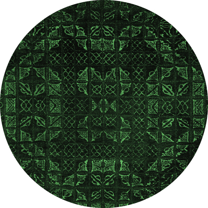 Round Machine Washable Abstract Emerald Green Modern Area Rugs, wshabs4493emgrn