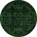 Round Machine Washable Abstract Emerald Green Modern Area Rugs, wshabs4493emgrn