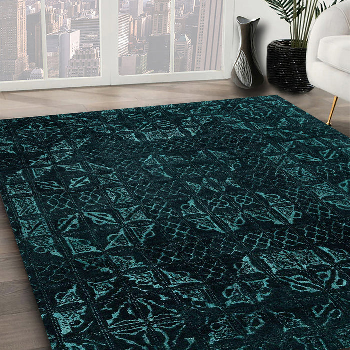 Machine Washable Abstract Medium Teal Green Rug in a Family Room, wshabs4493