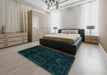 Abstract Teal Green Modern Rug in a Bedroom, abs4493