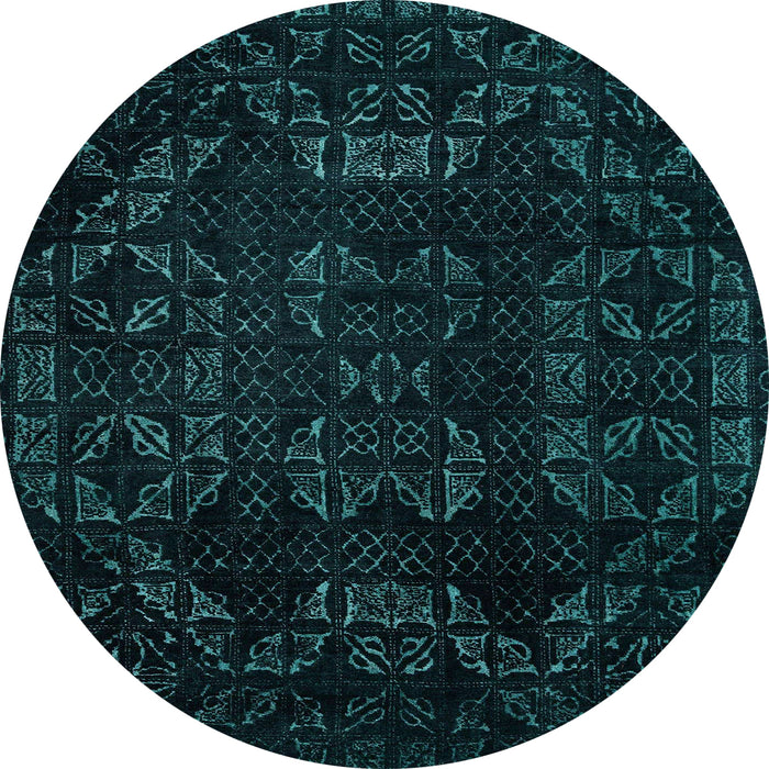Round Machine Washable Abstract Medium Teal Green Rug, wshabs4493
