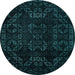 Round Machine Washable Abstract Medium Teal Green Rug, wshabs4493