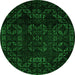 Round Machine Washable Abstract Green Modern Area Rugs, wshabs4493grn