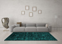 Machine Washable Abstract Turquoise Modern Rug, wshabs4494turq