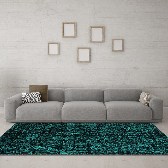 Machine Washable Abstract Turquoise Modern Area Rugs in a Living Room,, wshabs4494turq