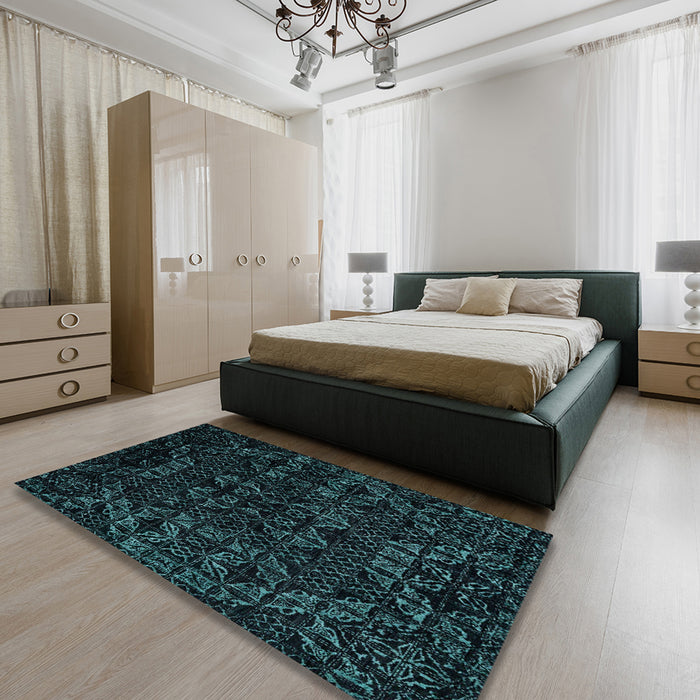 Machine Washable Abstract Greenish Blue Green Rug in a Bedroom, wshabs4494