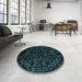 Round Abstract Greenish Blue Green Modern Rug in a Office, abs4494