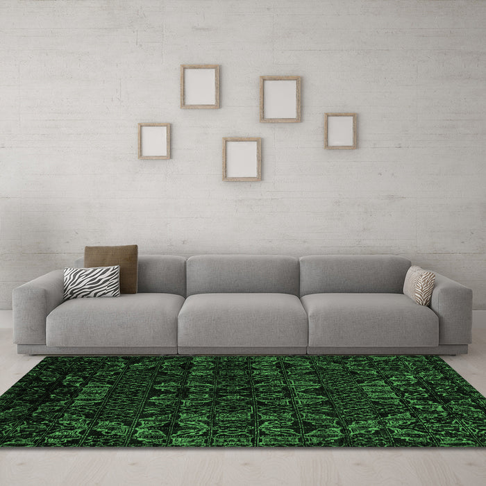 Machine Washable Abstract Emerald Green Modern Area Rugs in a Living Room,, wshabs4494emgrn