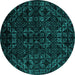 Round Machine Washable Abstract Turquoise Modern Area Rugs, wshabs4494turq