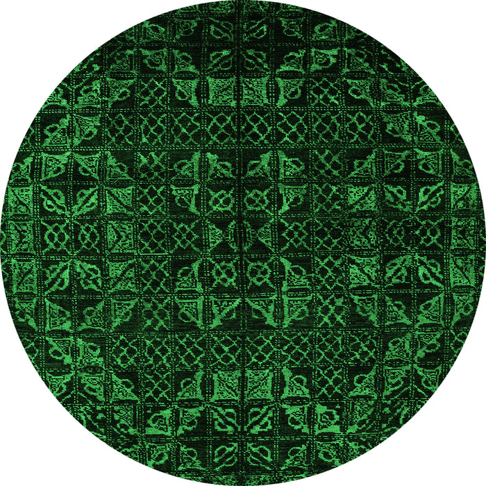 Round Abstract Green Modern Rug, abs4494grn