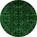 Round Machine Washable Abstract Green Modern Area Rugs, wshabs4494grn