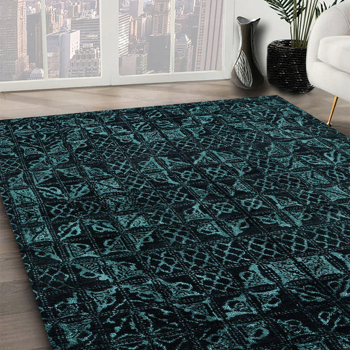 Machine Washable Abstract Greenish Blue Green Rug in a Family Room, wshabs4494