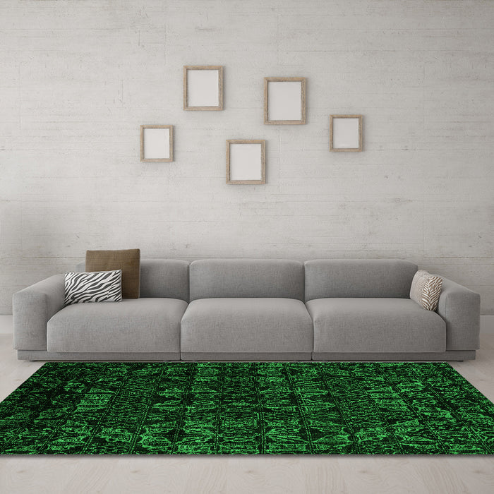 Machine Washable Abstract Green Modern Area Rugs in a Living Room,, wshabs4494grn