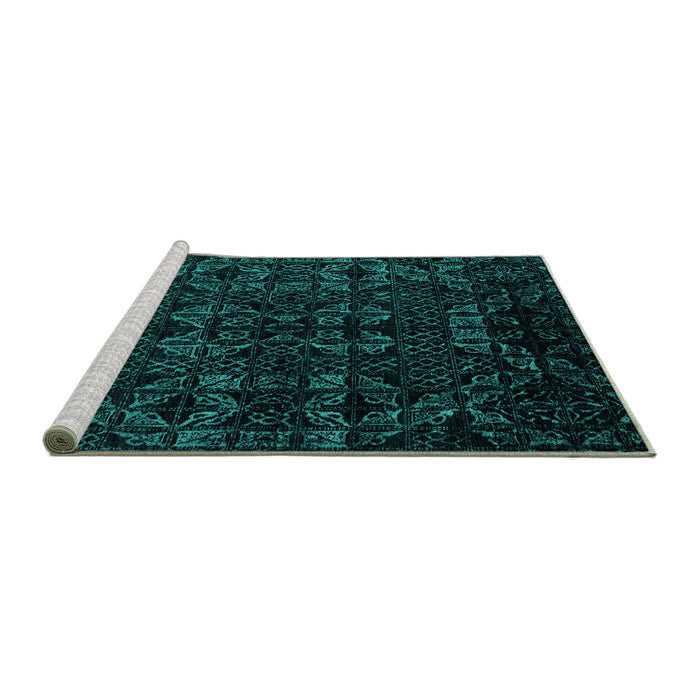 Sideview of Machine Washable Abstract Turquoise Modern Area Rugs, wshabs4494turq