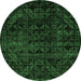 Round Machine Washable Abstract Emerald Green Modern Area Rugs, wshabs4495emgrn