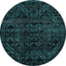 Round Machine Washable Abstract Medium Teal Green Rug, wshabs4495