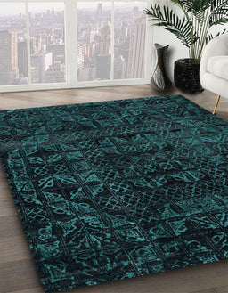 Abstract Teal Green Modern Rug in Family Room, abs4495