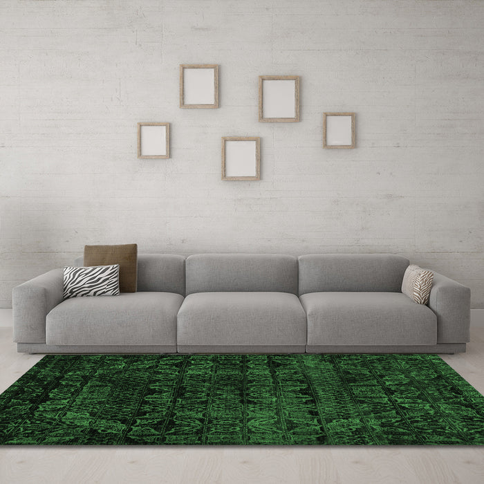 Machine Washable Abstract Emerald Green Modern Area Rugs in a Living Room,, wshabs4495emgrn