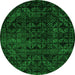 Round Machine Washable Abstract Green Modern Area Rugs, wshabs4495grn