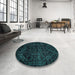 Round Abstract Teal Green Modern Rug in a Office, abs4495