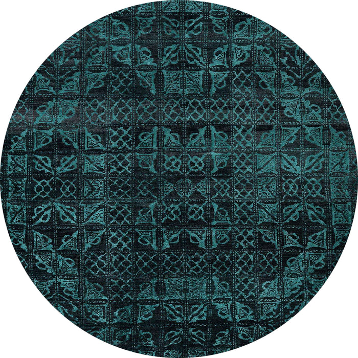 Round Abstract Teal Green Modern Rug, abs4495